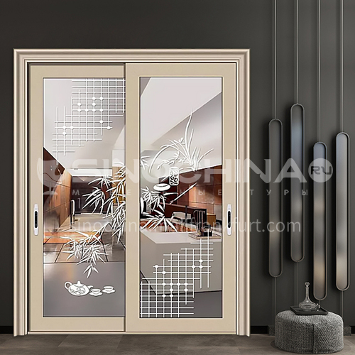 1.4mm aluminum two-track sliding door with new inlaid decorative glass